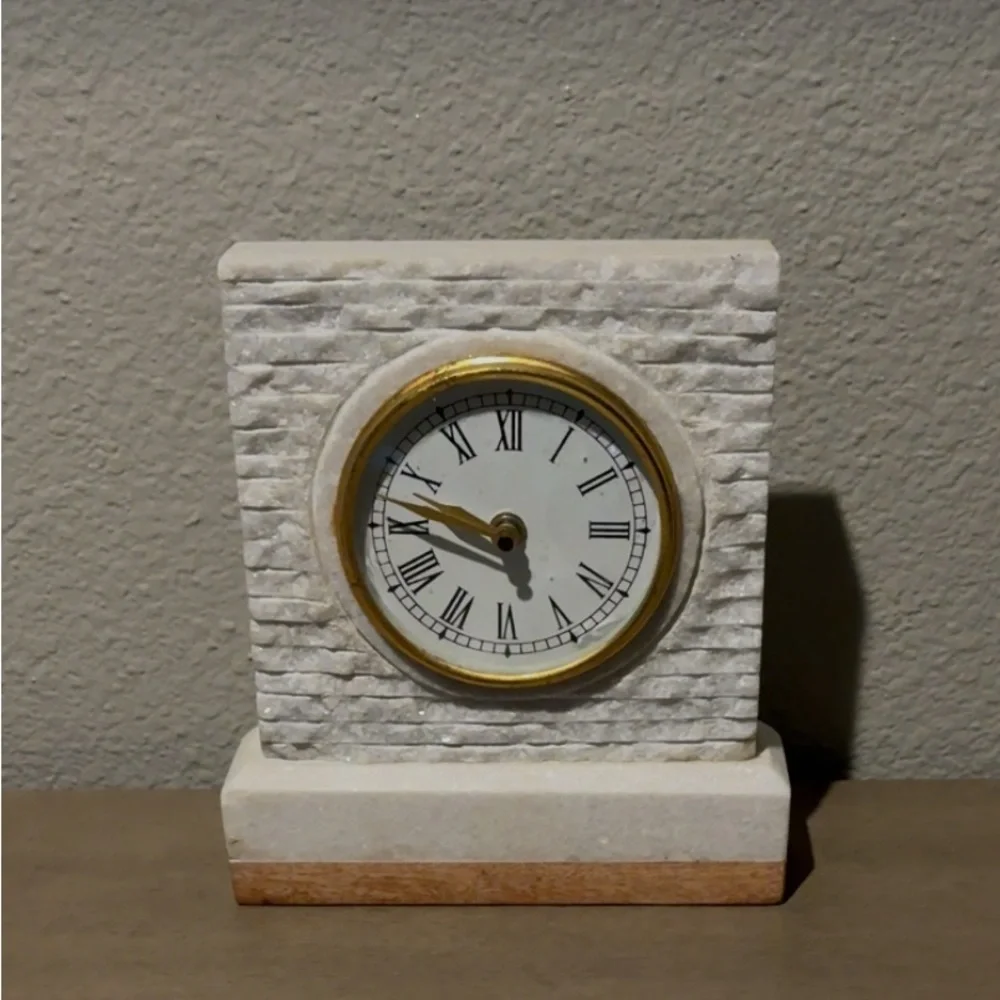 Elegant Stone Table Clock with Gold Accents
